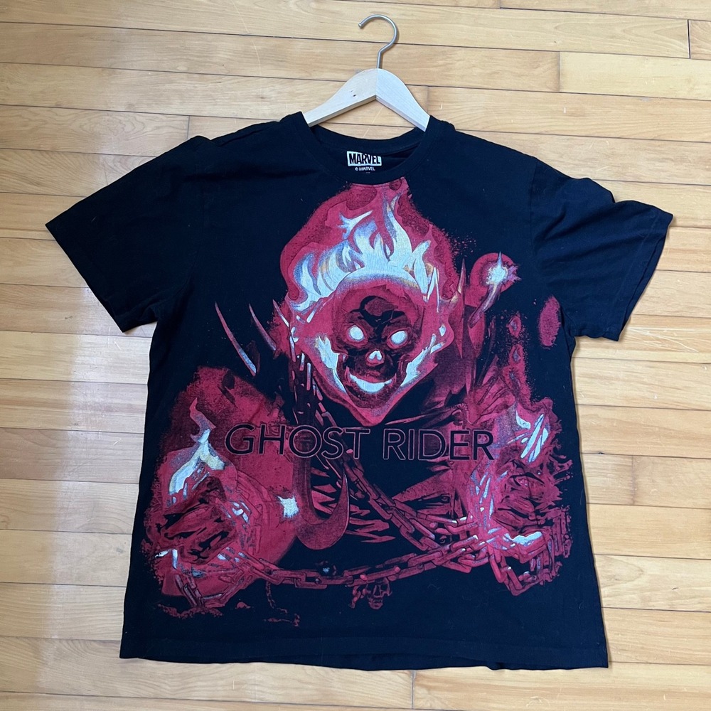 Marvel Ghost Rider Flaming Skull Graphic T-Shirt Black XL RN104511